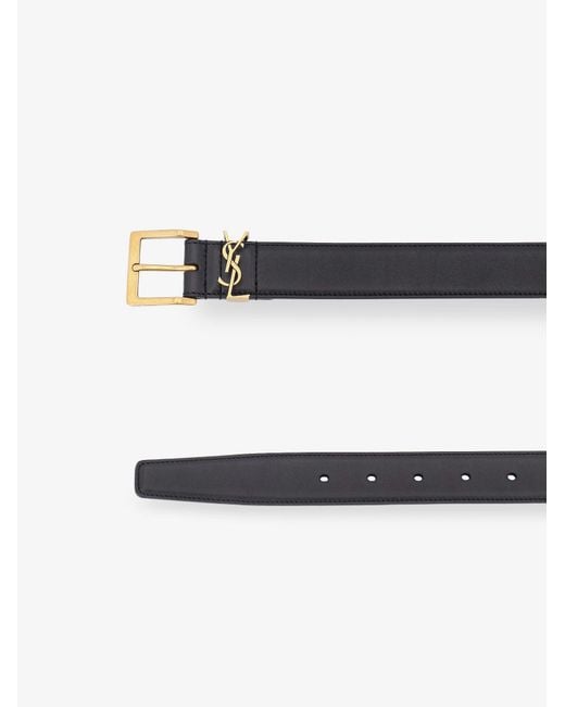 Saint Laurent White Cassandre Leather Belt for men