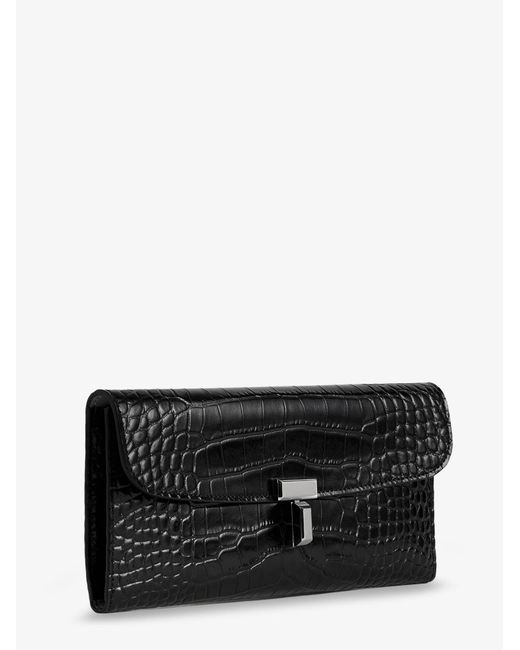 Totême  Black T-Lock Croco Print Leather Wallet