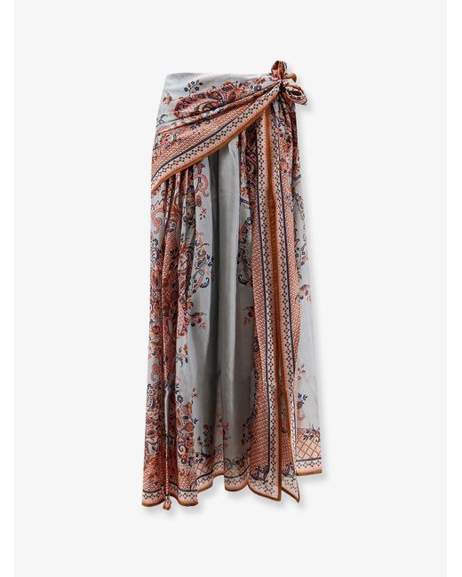Zimmermann White Aster Silk Midi Skirt With Paisley Print