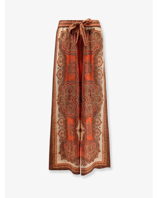 Zimmermann Brown Mahon Silk Trousers With Paisley Print