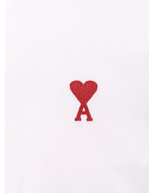 AMI White Cotton T-Shirt With Iconic Embroidery for men