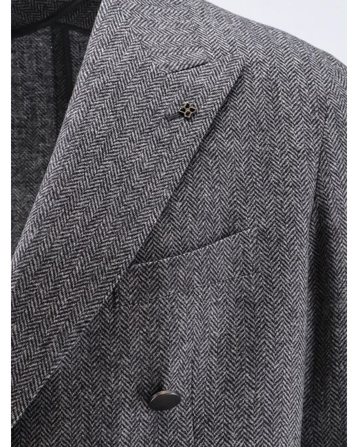 Tagliatore Gray Double-Breasted Virgin Wool And Cashmere Blazer for men