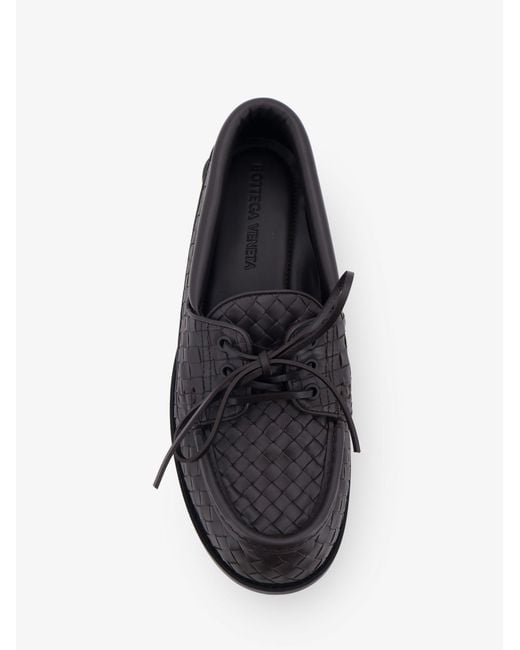 Bottega Veneta White Pier Intrecciato Leather Boat Shoes for men