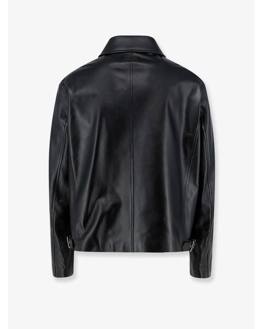 Loewe Black Leather Jacket With Back Logo Patch for men