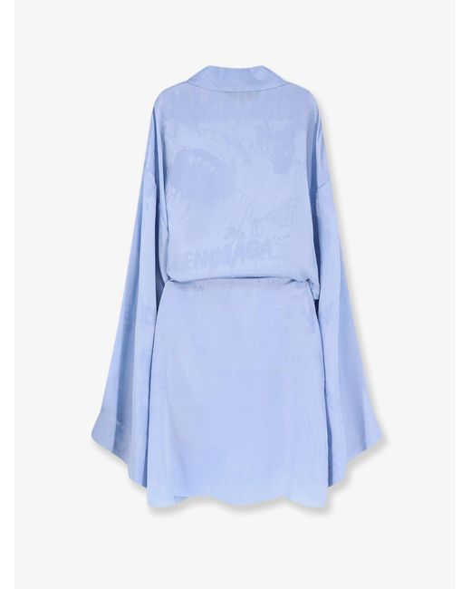 Balenciaga Blue Wrap Silk Mini Dress