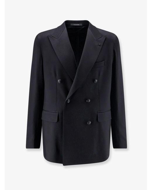 Tagliatore Blue Double-Breasted Stretch Virgin Wool Blazer for men