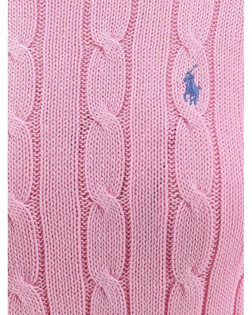 Polo Ralph Lauren Pink Cotton Sweater With Embroidered Logo