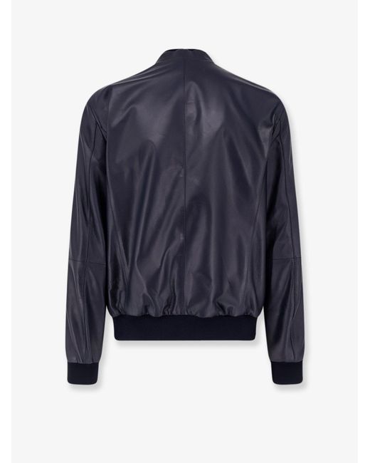 Corneliani Blue Reversible Leather Jacket for men