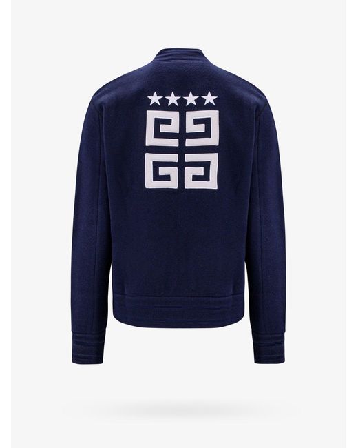 Givenchy Blue Long Sleeves Wool Closure With Zip Ribbed Profile Sweatshirts for men