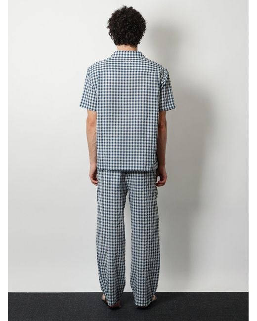 DUNST Blue Cotton Blend Shirt With Check Pattern for men