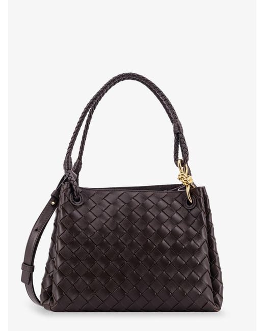 Bottega Veneta Black Parachute Leather Shoulder Bag With Intrecciato Pattern And Knot Detail