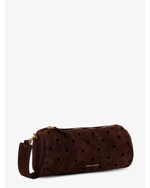 MANU Atelier Brown Mini Cylinder Suede Crossbody Bag