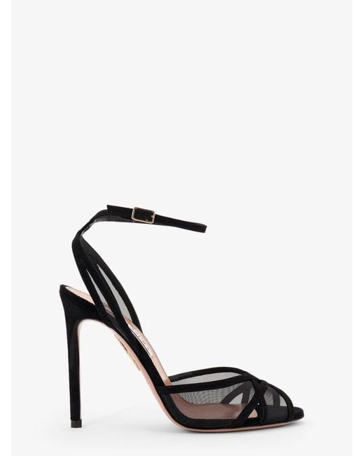 Aquazzura Black Shear Mesh And Suede Sandals
