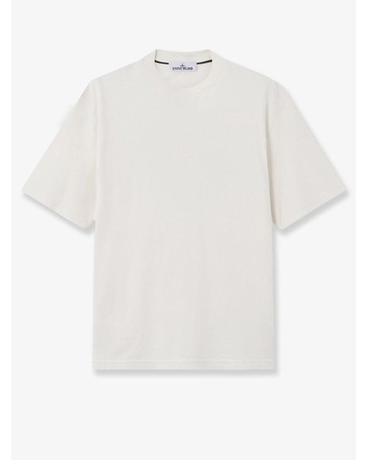 Stone Island White Cotton T-Shirt With Tone-On-Tone Logo Print On The Front for men