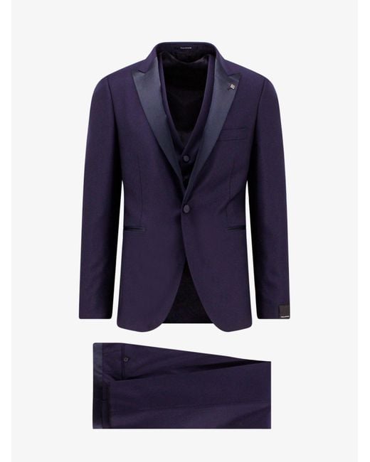Tagliatore Blue Virgin Wool And Silk Tuxedo With Vest for men