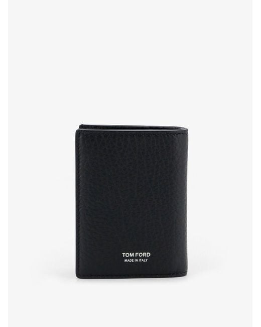 Tom Ford Black Leather Card Holder With Embossed Logo for men