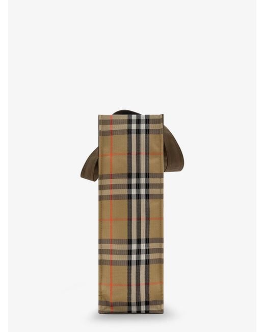 Burberry Brown Tote Trench Check Canvas Shoulder Bag With Suede Logo Label On The Front for men