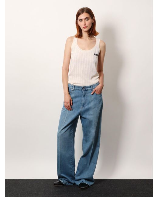 Tシャツ・カットソー MIU MIU Perforated cachemire silk top Bianco Miu Miu Perforated Cachemire And Silk Top in Natural | Lyst