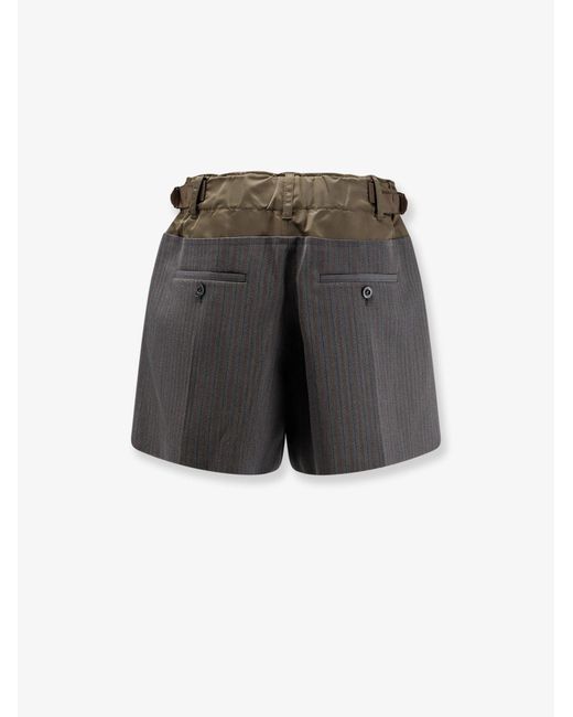 Sacai Gray Wool Shorts With Nylon Details