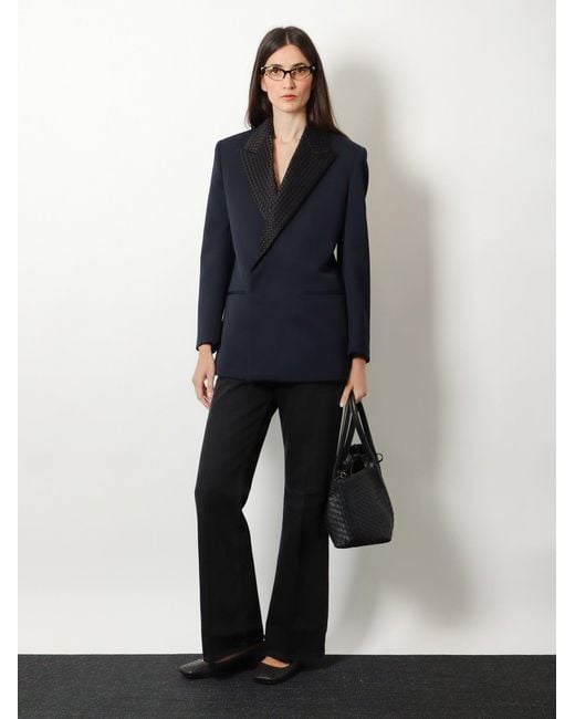 Bottega Veneta Blue Wool Blazer With Intrecciato Detail