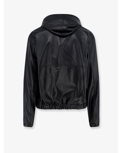 DFOUR® Black Hooded Leather Jacket for men