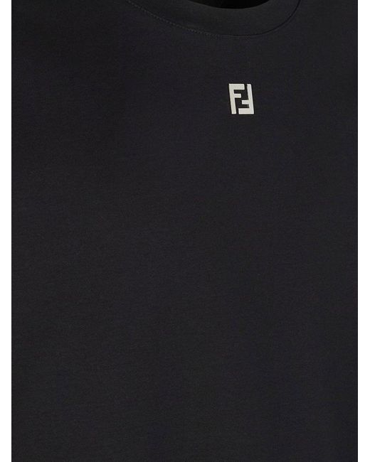 Fendi Black Cotton T-Shirt With Ff Detail for men