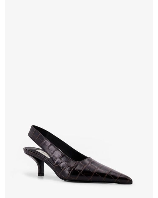 Totême Black Leather Slingback Pumps With Embossed Croco Print
