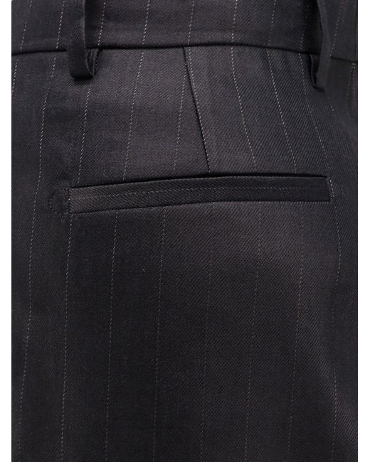 Tagliatore Black Ebony Pinstripe Viscose And Linen Trouser