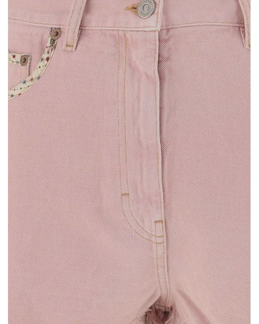Valentino Pink Denim Shorts With Frayed Edges
