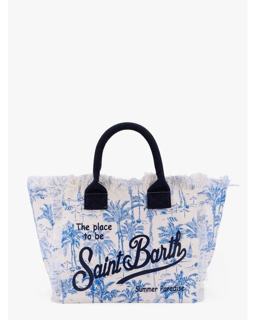 Mc2 Saint Barth Blue Vanity Cotton Handbag With Logo Print