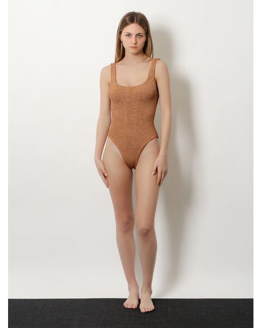 Hunza G Brown Crinkle Fabric One-Piece Swimsuit
