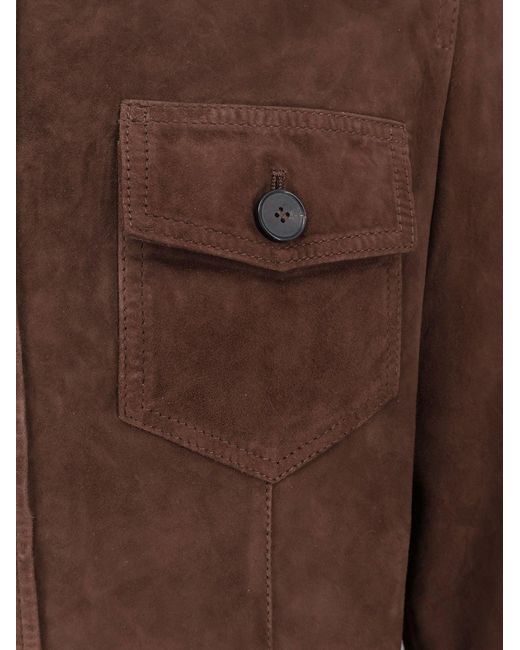 Amaranto Brown Leather Jacket With Pockets for men