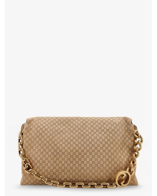 Gucci Natural Suede And Gg Canvas Shoulder Bag