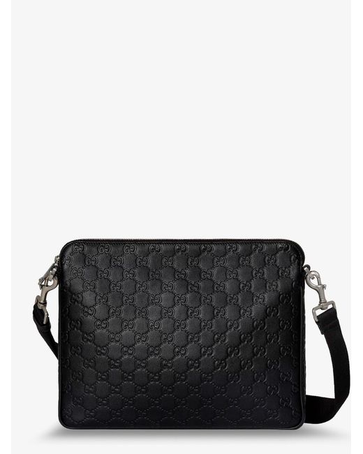 Gucci Black Gg Emblem Leather Crossbody Bag for men