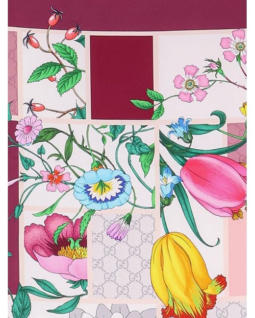 Gucci Red Mini Block Flora Silk Foulard