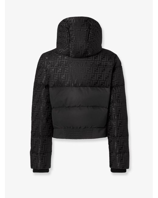 Fendi Black Down Jacket With Ff Jacquard Insert