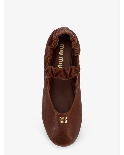 Miu Miu Brown Ruches Leather Ballerinas
