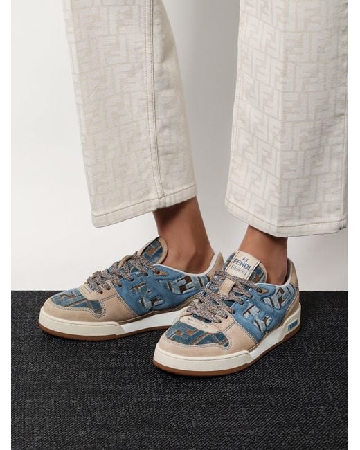 Suede Sneakers With Ff Inserts-Donna di Fendi in Blue