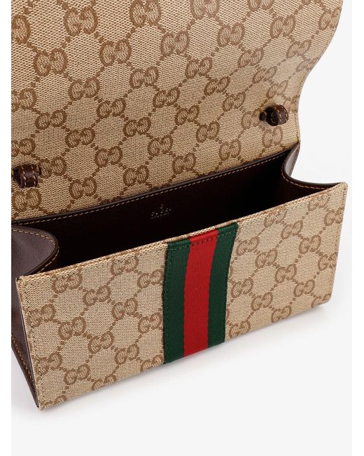 Gucci Natural Gg Fabric Shoulder Bag With Nastro Web Detail