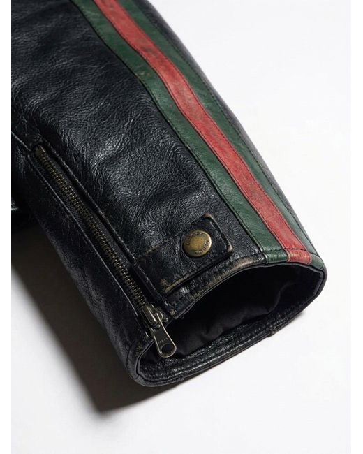 Gucci Black Leather Bomber With Web Details for men