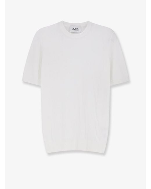 Alpha Studio White Cotton Sweater for men
