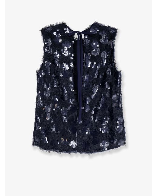 Semicouture Blue Fringed Top Wwith Sequins