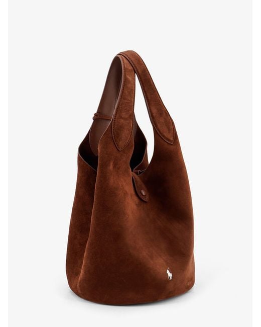 Polo Ralph Lauren Brown Play Suede Shoulder Bag With Contrasting Logo