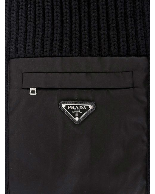 Prada Wool Scarf in Black for Men - Lyst