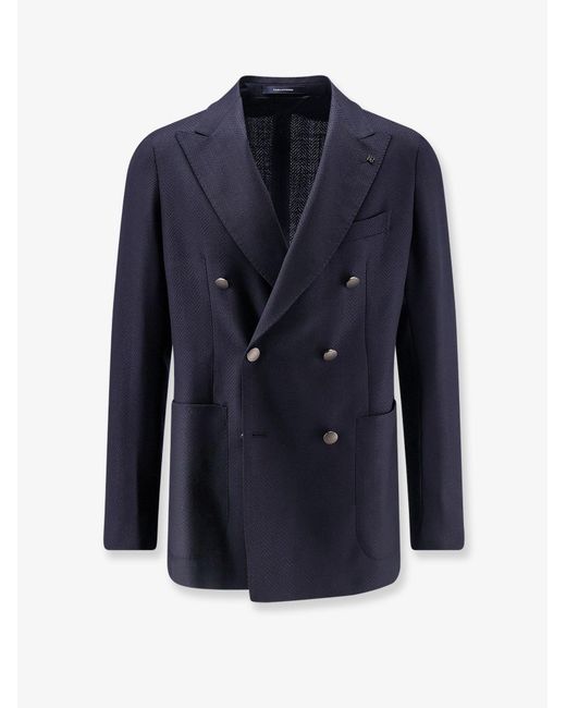 Tagliatore Blue Double-Breasted Virgin Wool Blazer for men