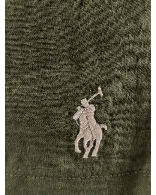 Polo Ralph Lauren Green Linen Bermuda Shorts With Embroidered Logo for men