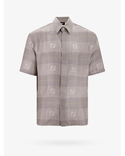 Fendi Gray Short Sleeve Silk Closure With Buttons Shirts for men