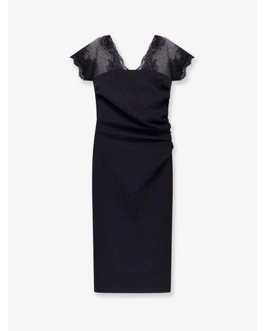 Chiara Boni Blue Genic Satin Pencil Dress With Lace Insert
