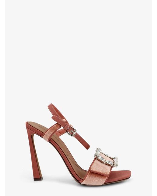 Dolce & Gabbana Pink Dolce & Gabbana Velvet Sandals With Rhinestone Detail On The Front