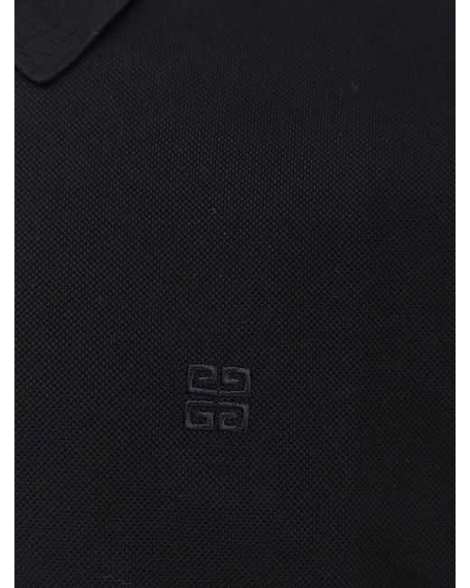 Givenchy Blue Pique Cotton Polo Shirt With 4G Embroidery for men